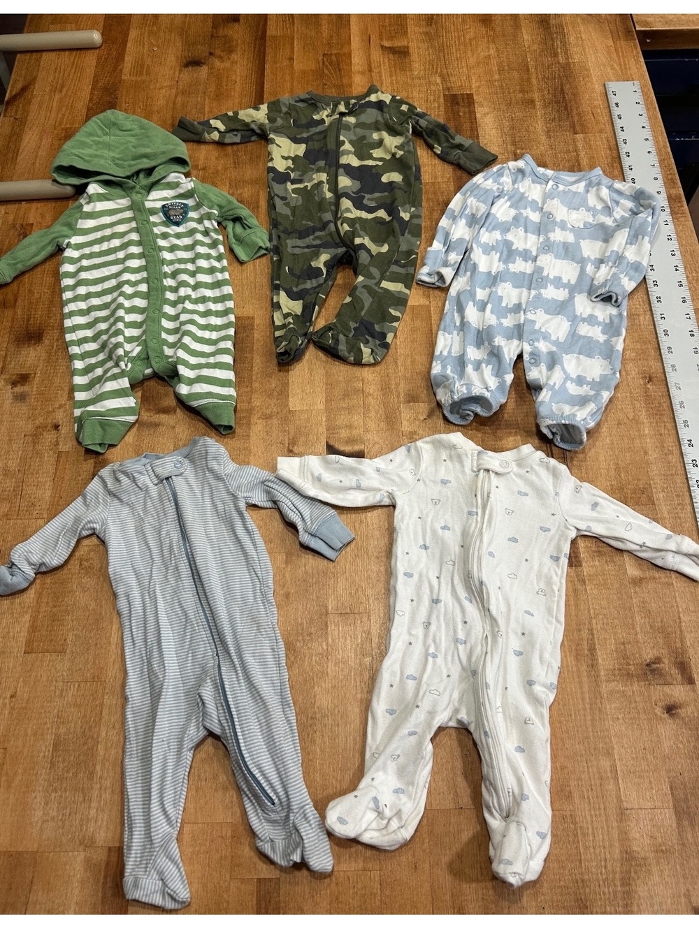 Set of 5 Baby Boys' Footed Pajamas Sleepers 0-3 Months